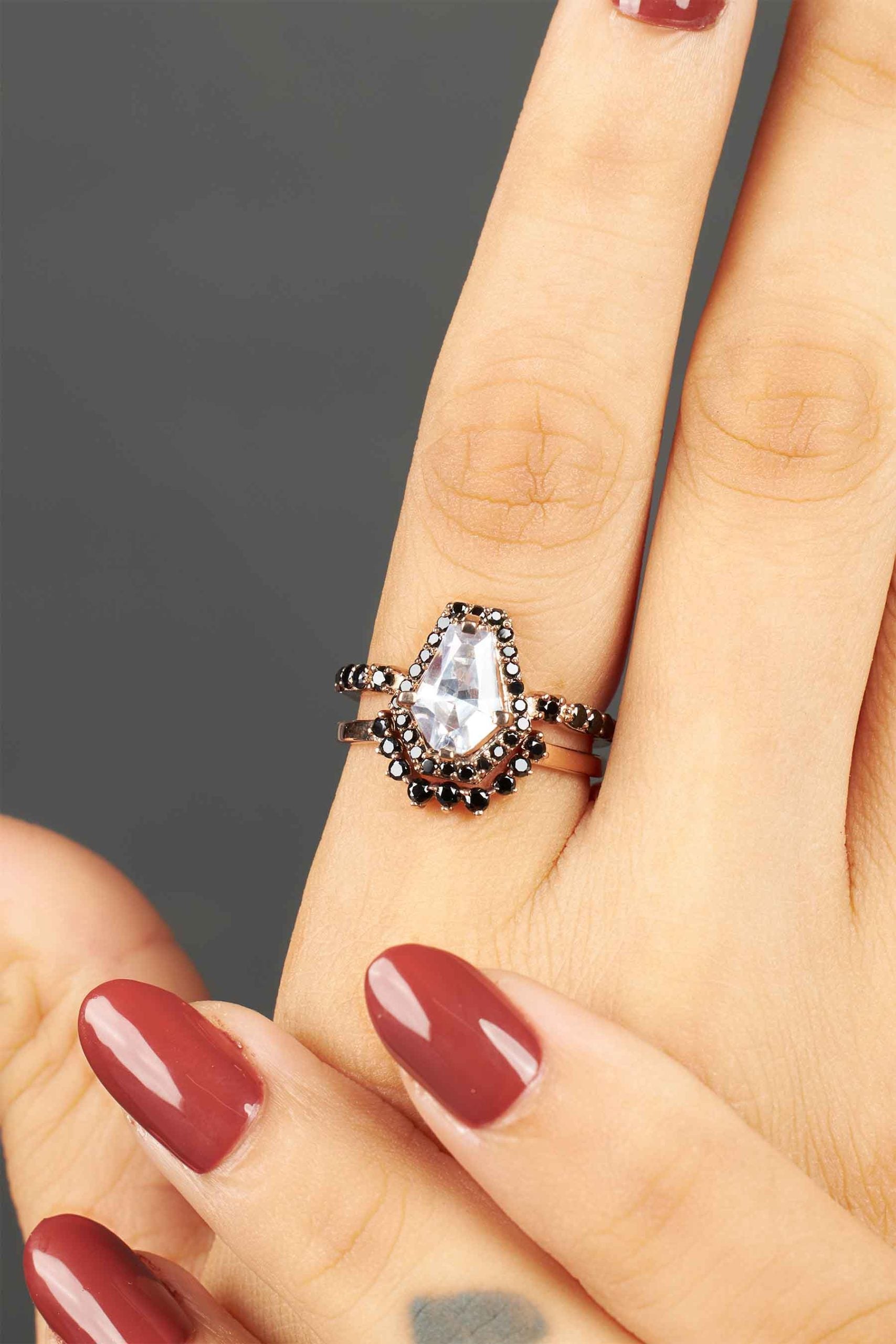 Coffin Moissanite Diamond Engagement Ring Set Till Death Wedding Rings