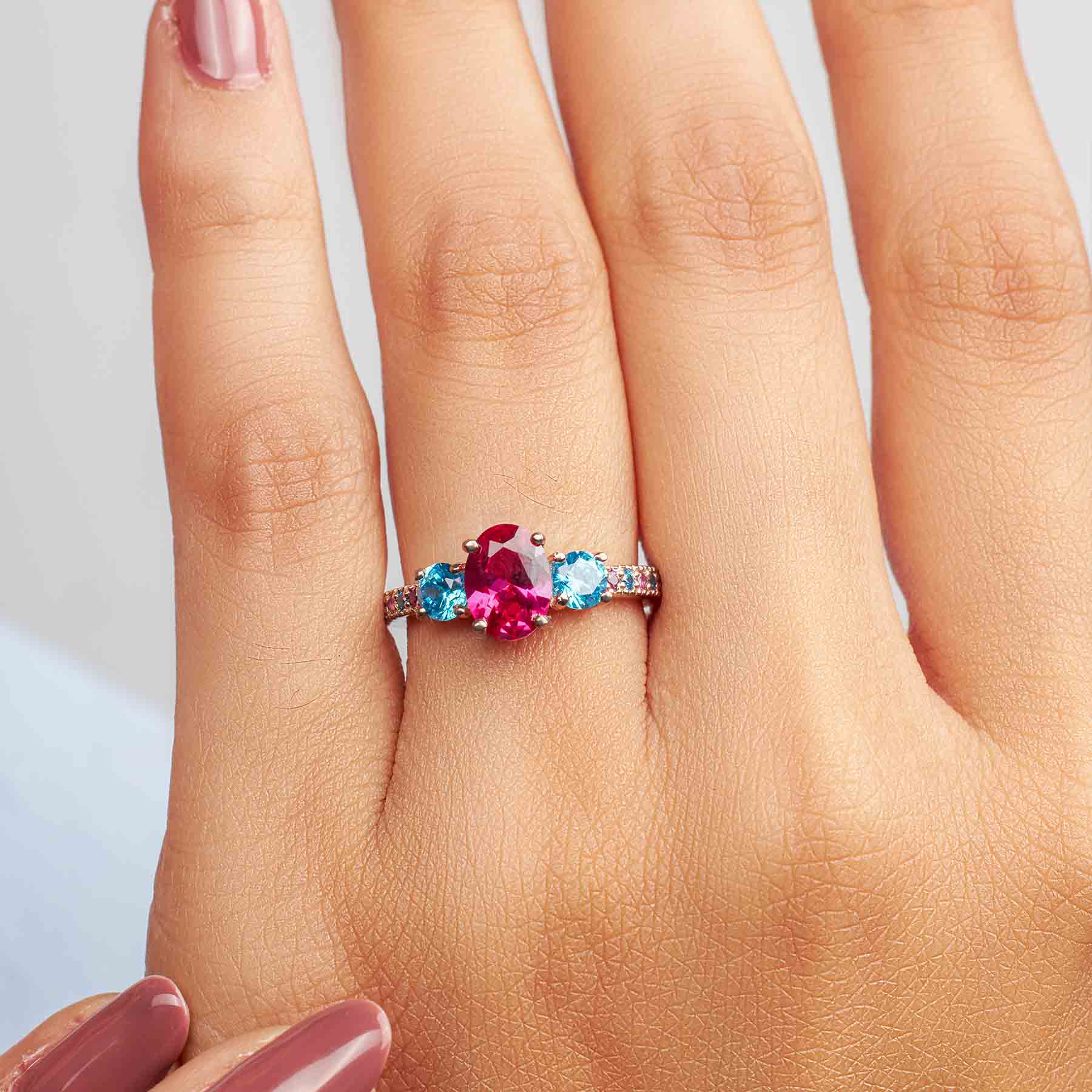 Multi Gemstone Cocktail Ring Oval Cut Ruby Engagement Ring
