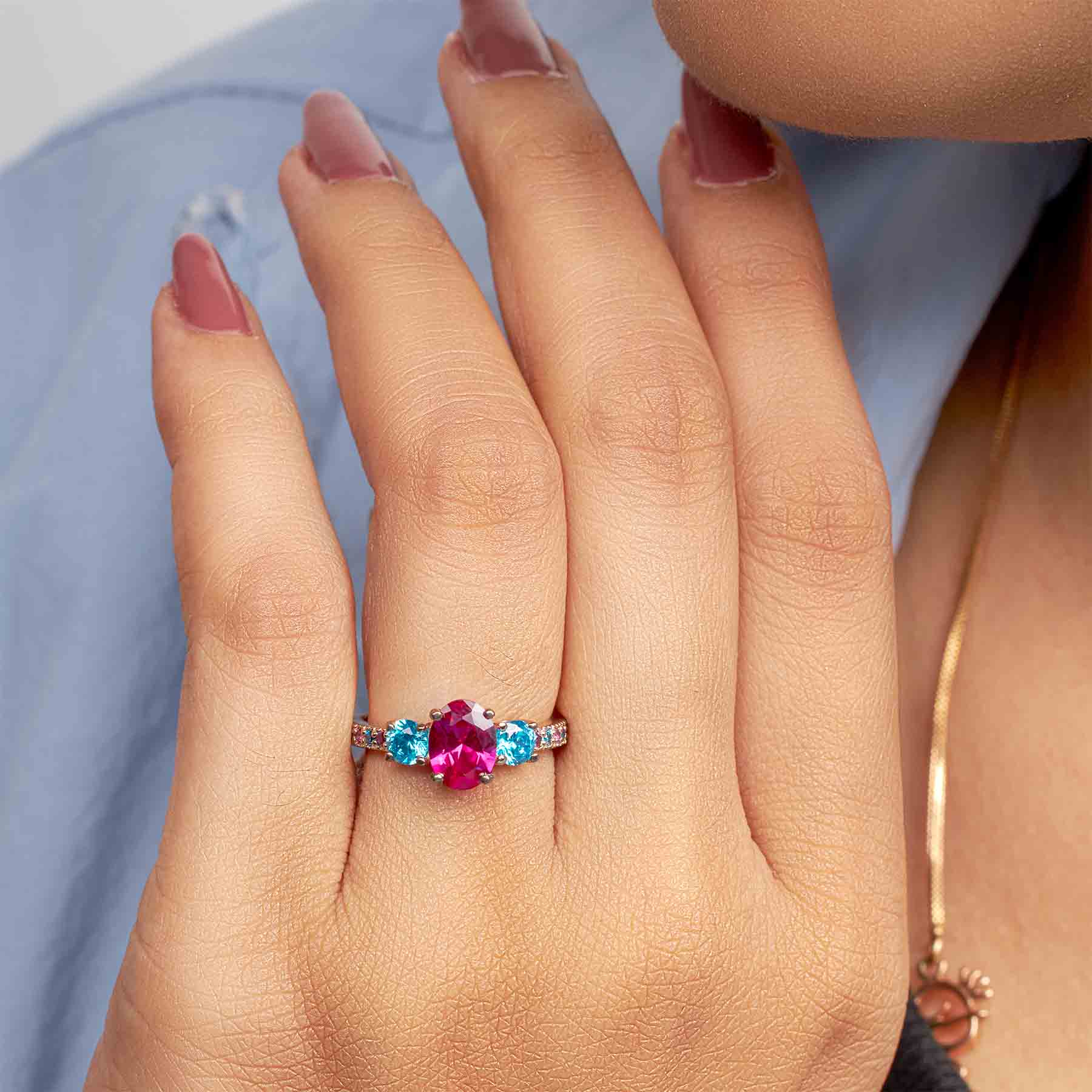 Multi Gemstone Cocktail Ring Oval Cut Ruby Engagement Ring