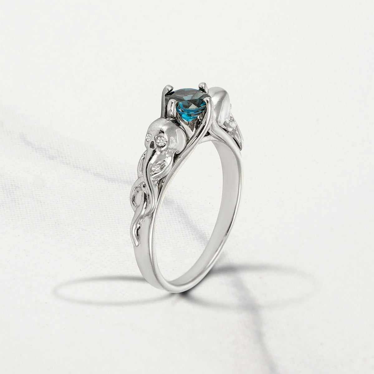 Natural London Blue Topaz Skull Ring Gothic Skull and Snake Engagement Ring
