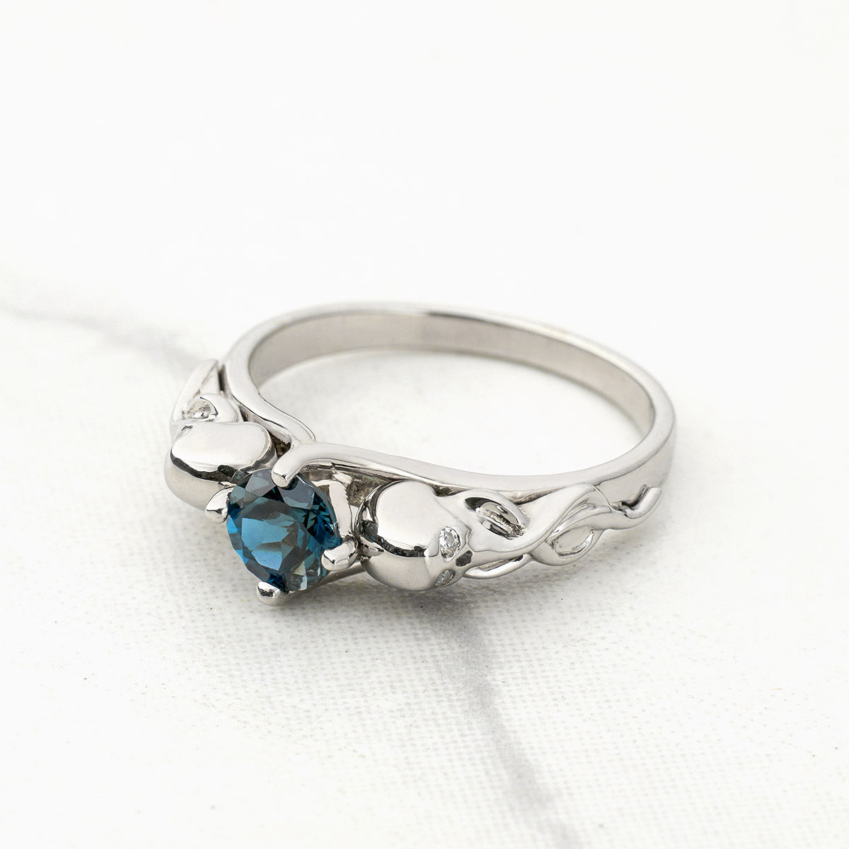 Natural London Blue Topaz Skull Ring Gothic Skull and Snake Engagement Ring