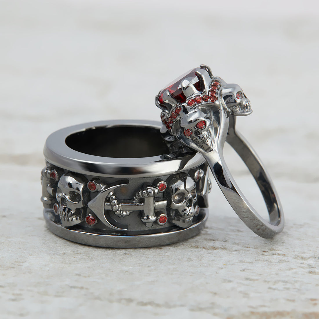 Till Death Skull Wedding Ring Set