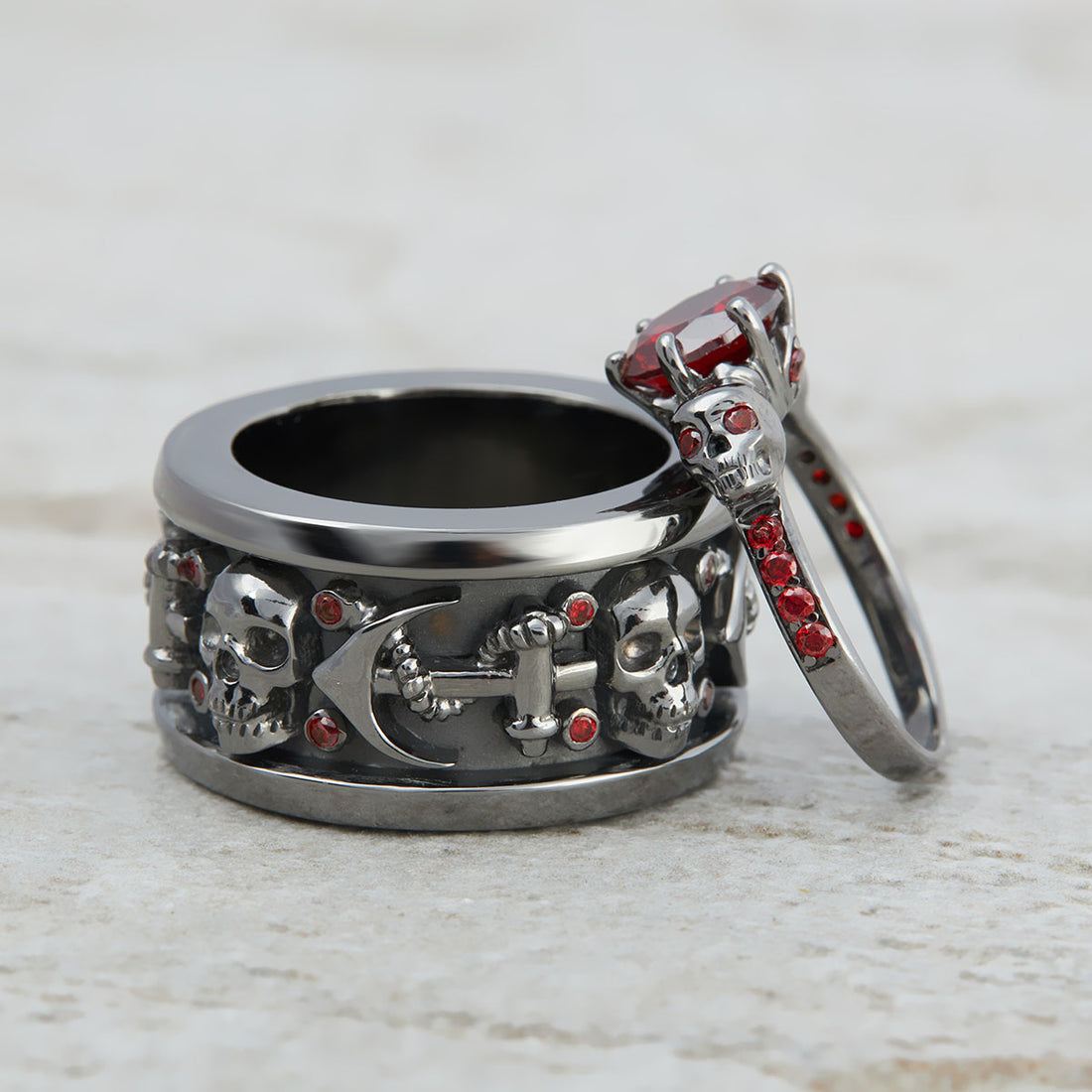 Vampire Skull Promise Ring Set