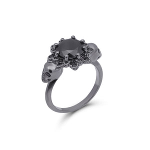 Onyx Skull Promise Ring Gothic Skull Ring Silver Gun Metal Finish