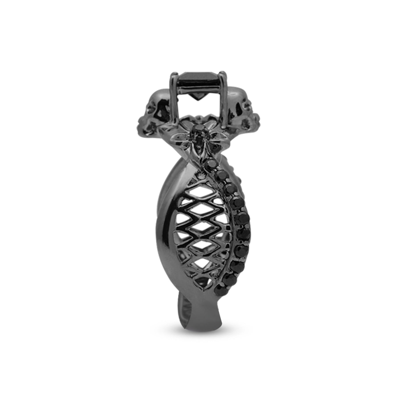Onyx Mesh Flower Skull Ring