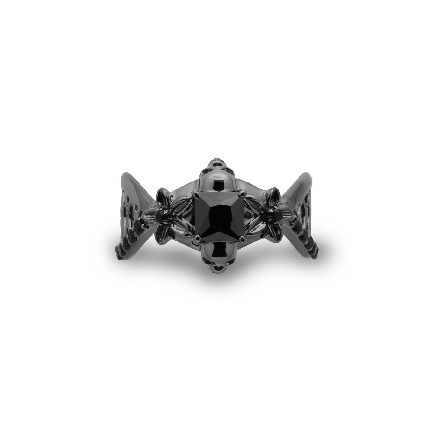 Onyx Mesh Flower Skull Ring