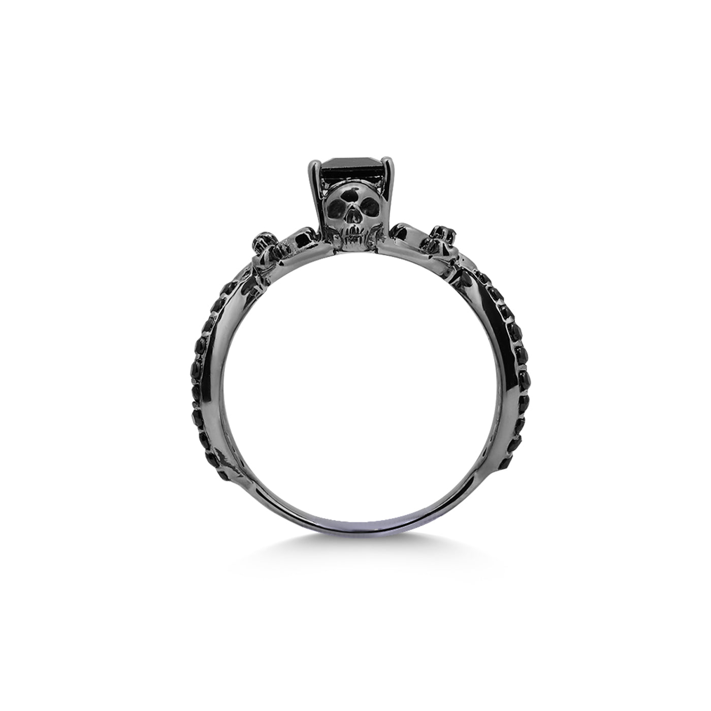 Onyx Mesh Flower Skull Ring