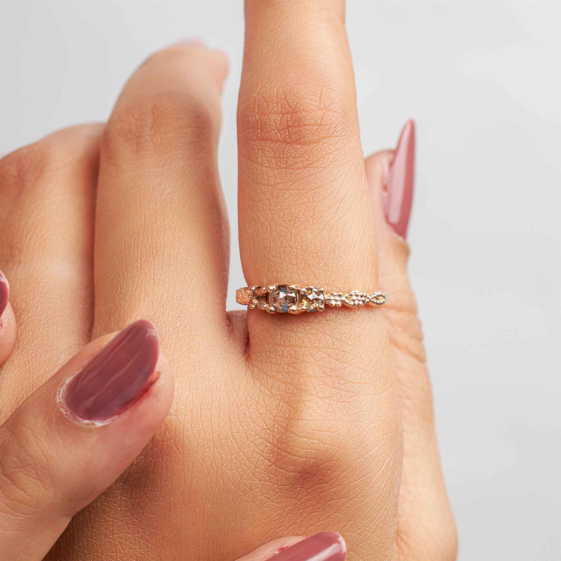 3 Stone Champagne Salt and Pepper Diamond Engagement Ring