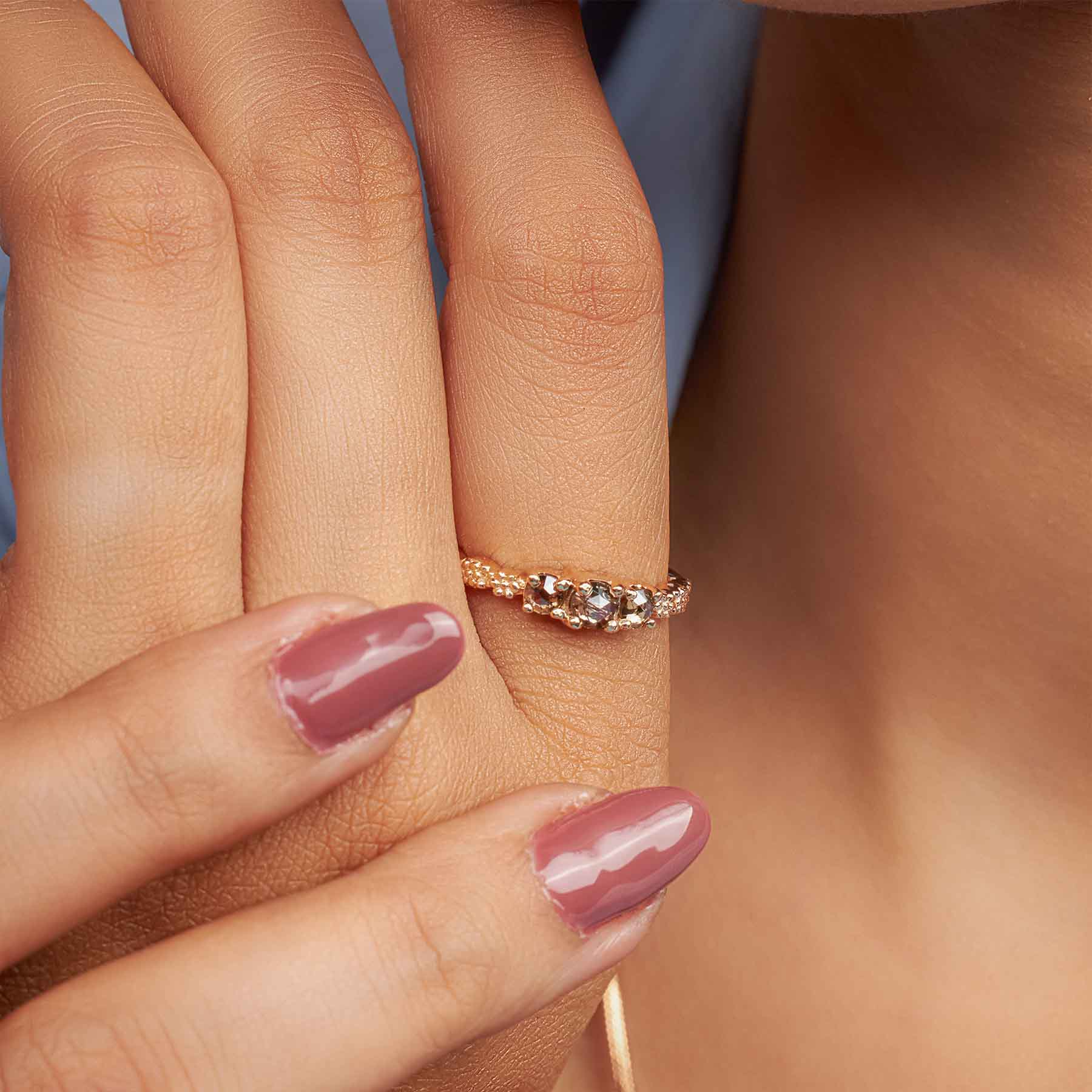 3 Stone Champagne Salt and Pepper Diamond Engagement Ring