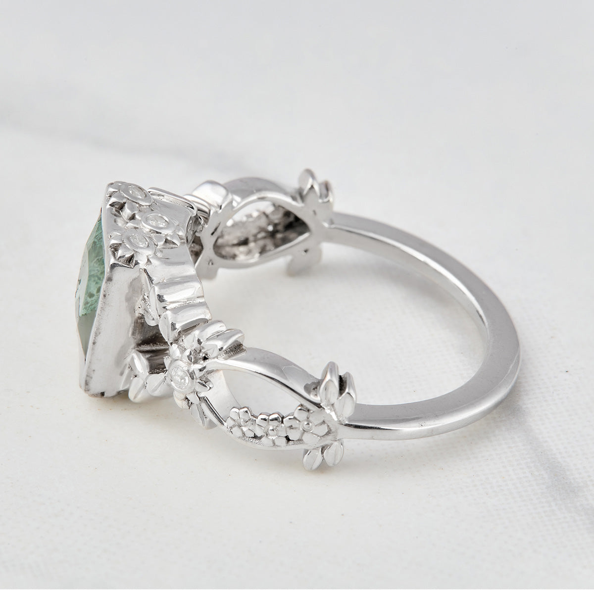 Floral Moss Agate Engagement Ring