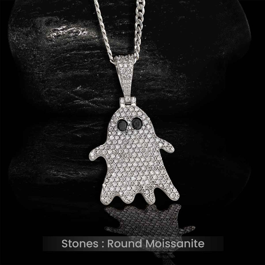 Moissanite Icedout Ghost Pendant Necklace With Chain Halloween Gothic Jewelry Sterling Silver