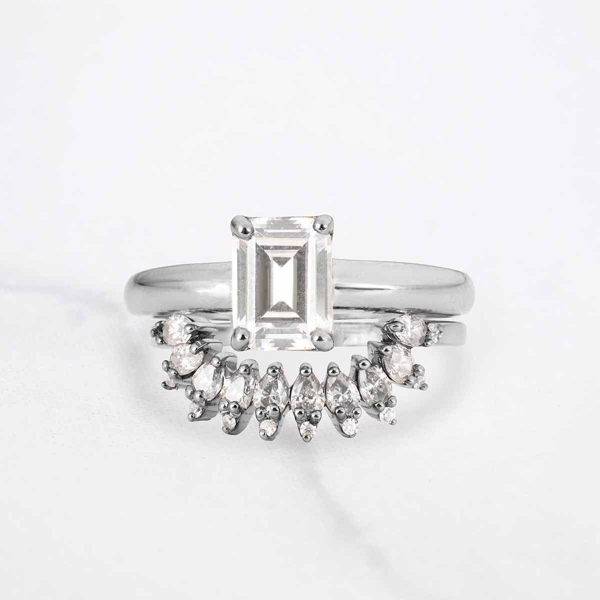 Radiant Moissanite Diamond Bridal Ring Set Solitaire Engagement Ring Set