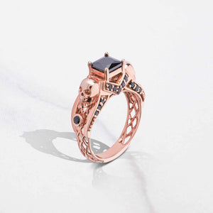 Black Spinel Skull Ring Rose Gold Princess Cut Engagement Rings
