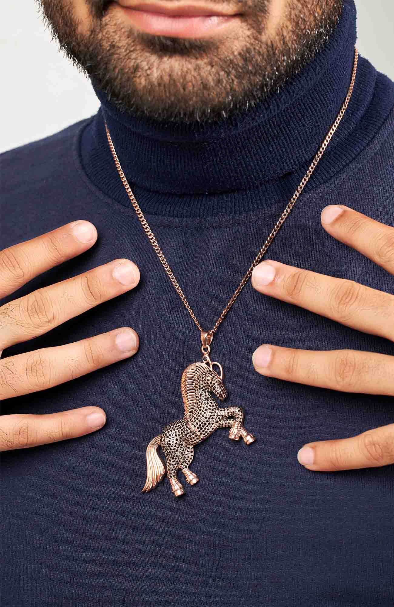 Hip Hop Horse Pendant Necklace With Chain Animal Jewelry
