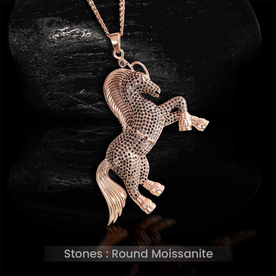 Iced Out Horse Pendant Necklace With Chain Animal Jewelry Moissanite Sterling Silver