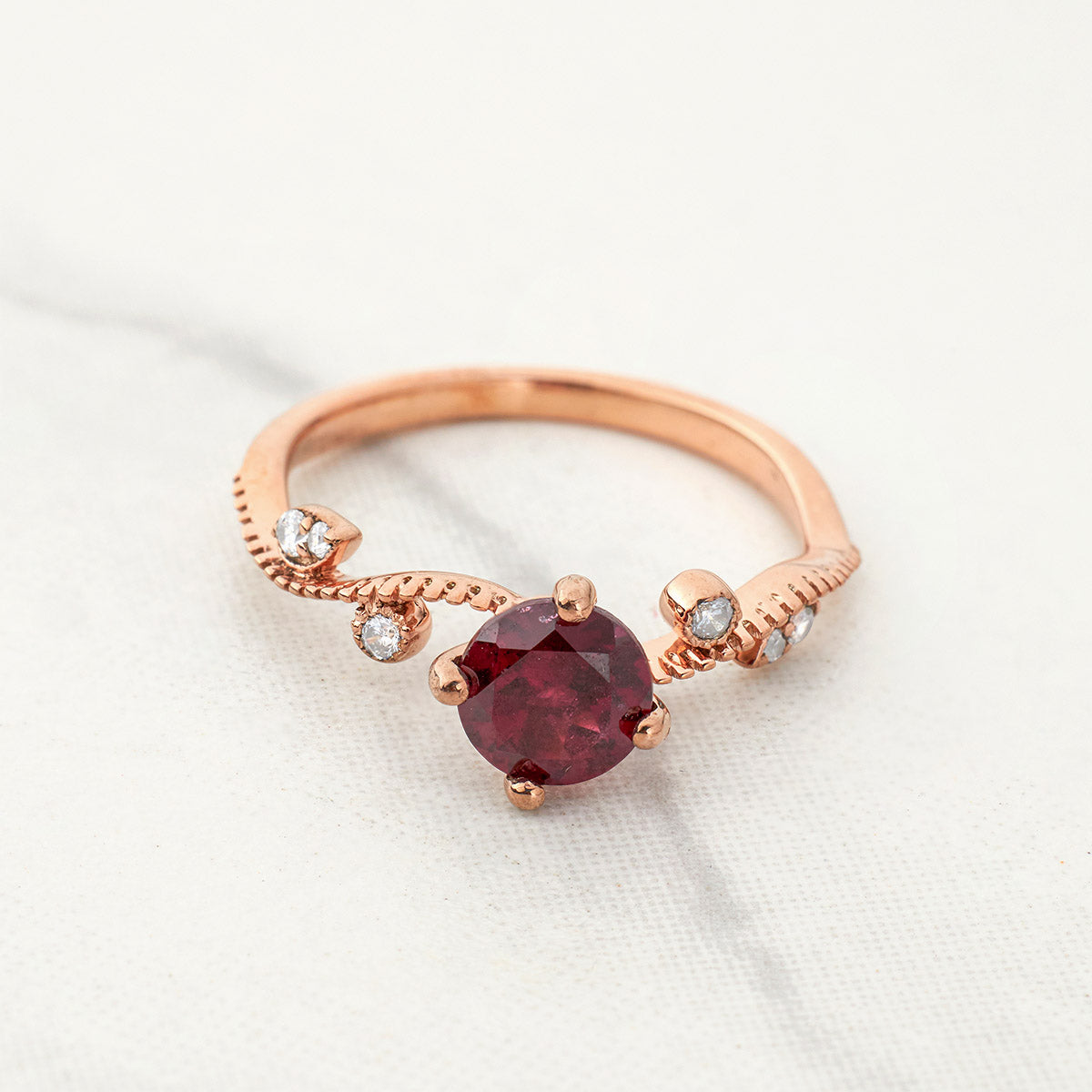 Natural Rhodolite Ring Pink Gemstone Art Deco Engagement Ring
