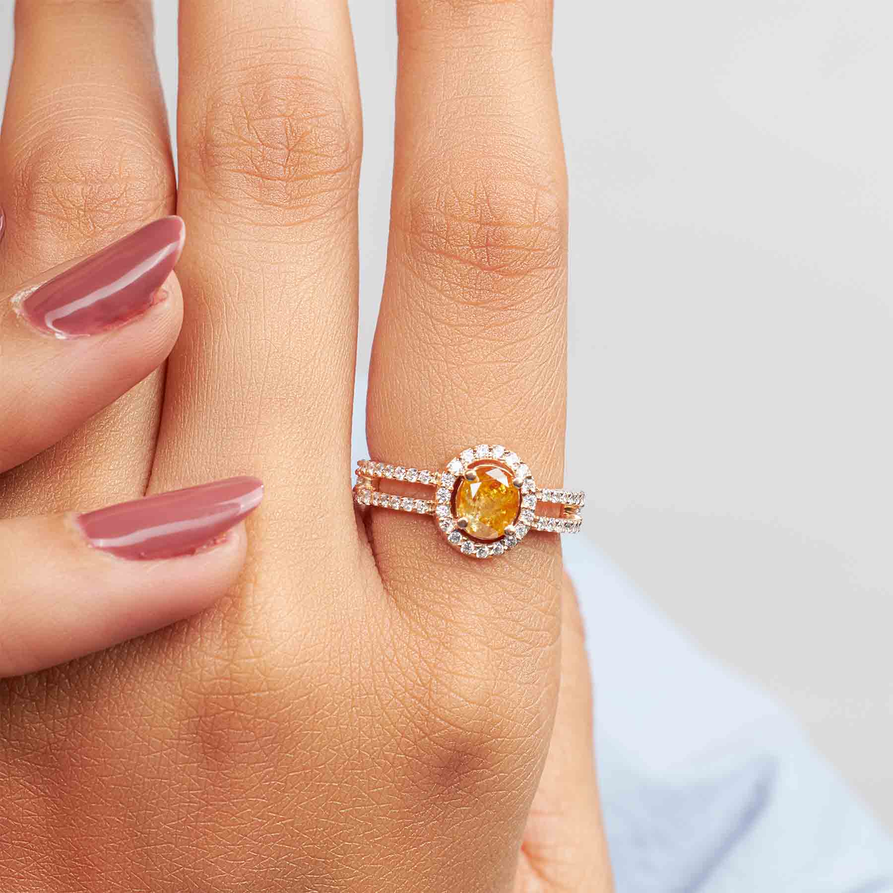 Oval Cut Fancy Orange Natural Rustic Diamond Engagement Ring