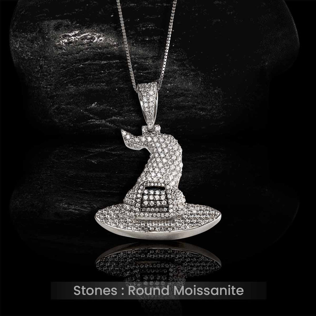 Moissanite Iced Out Witch Hat Pendant Necklace With chain Halloween Jewelry Sterling Silver