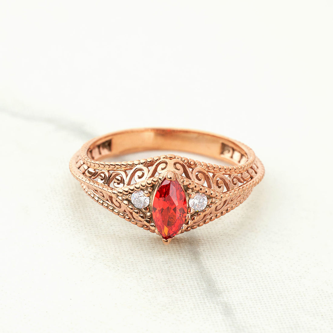 Orange Sapphire Filigree Ring Marquise Vintage Engagement Ring