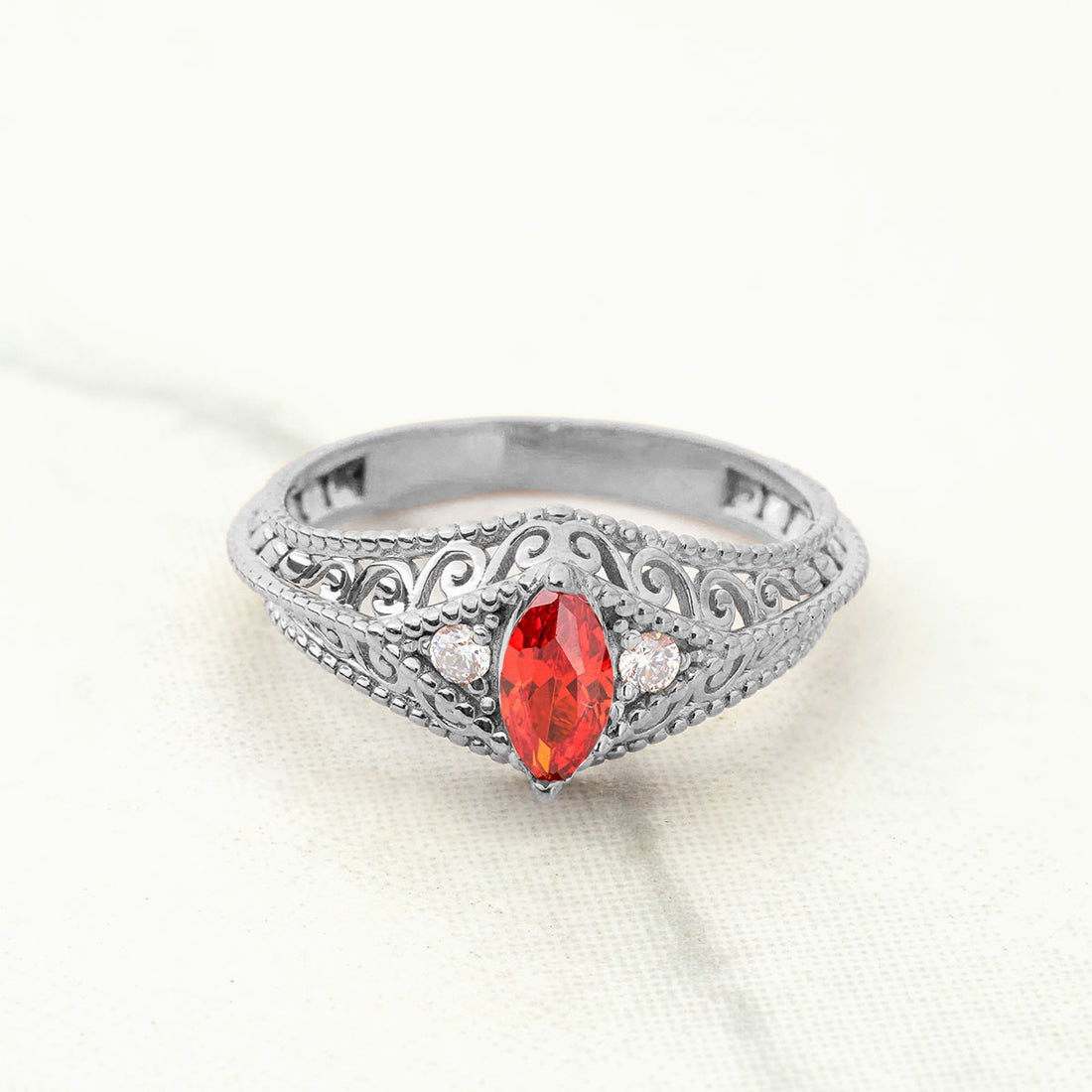 Orange Sapphire Filigree Ring Marquise Vintage Engagement Ring