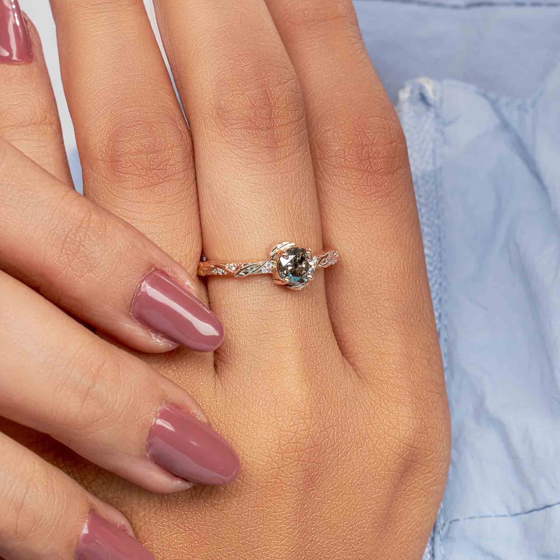 Natural Salt and Pepper Grey Rustic Diamond Engagement Ring