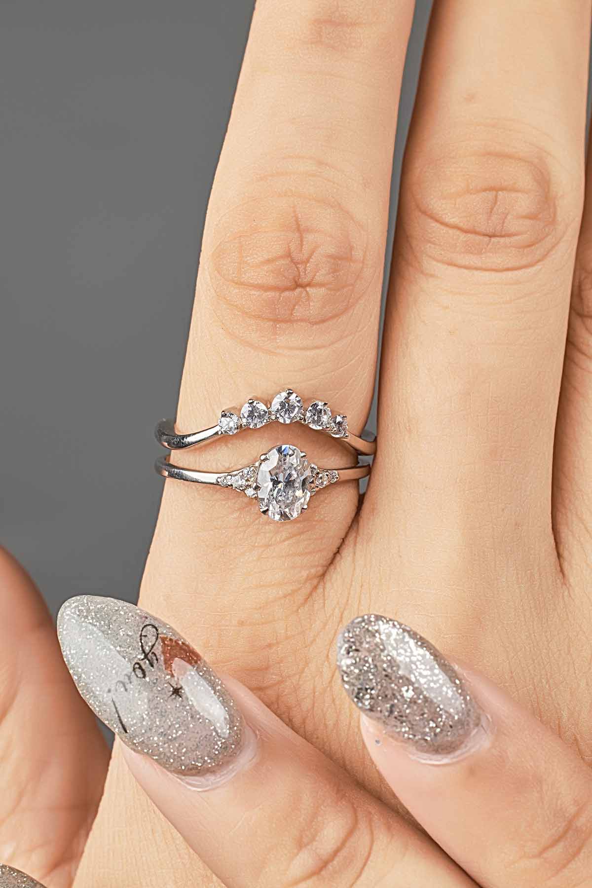 Diamond Ring Enhancer Curved Wedding Band Silver Rose Gold