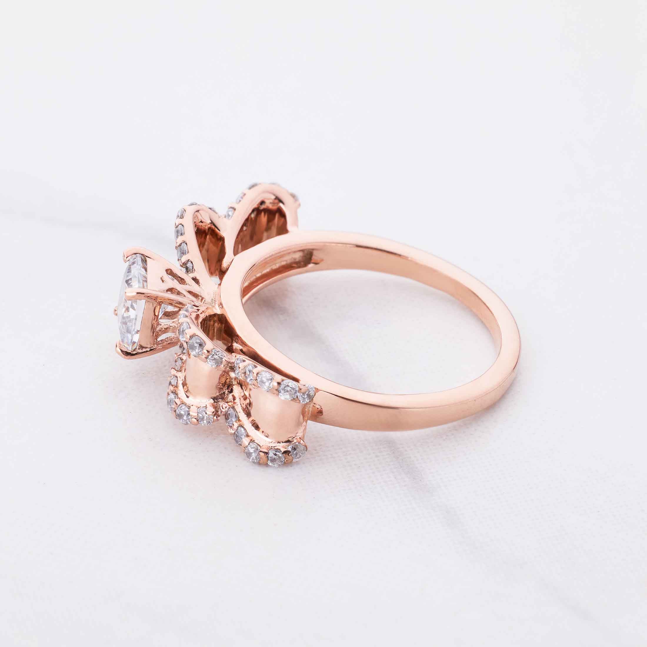 Bow Ring Moissanite Diamond Princess Cut Engagement Ring Rose Gold