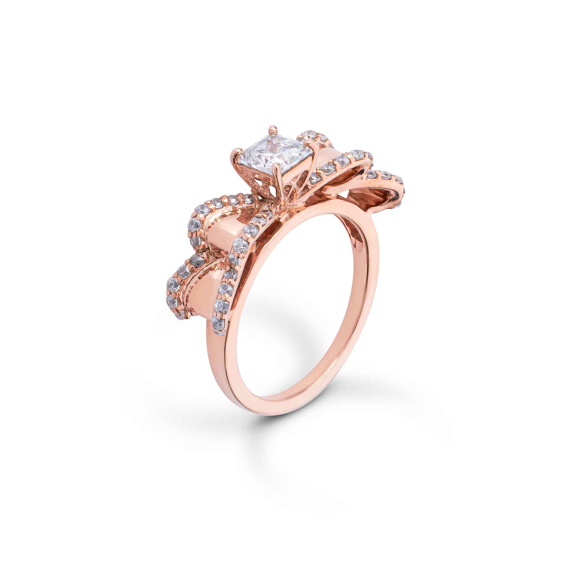 Bow Ring Moissanite Diamond Princess Cut Engagement Ring Rose Gold