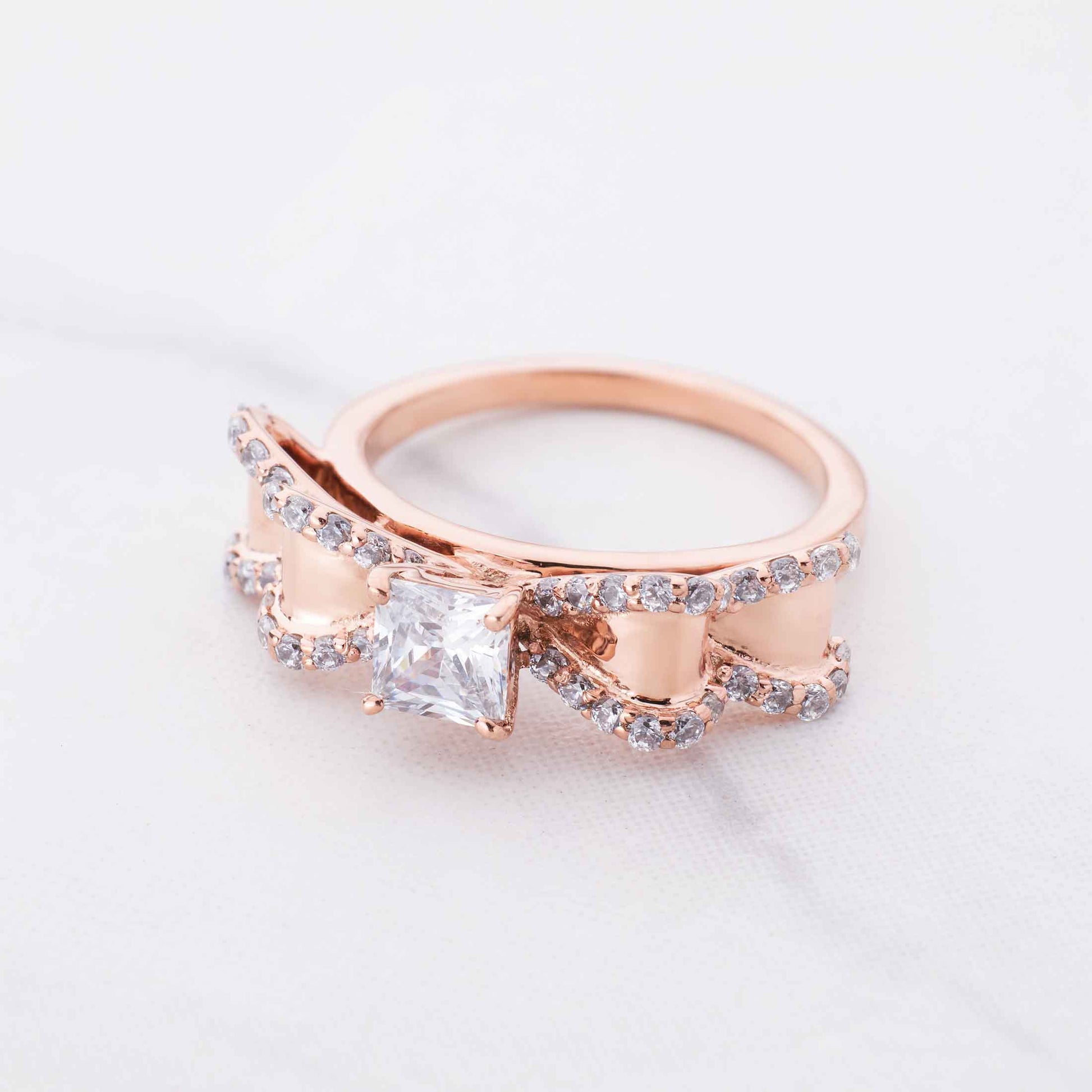 Bow Ring Moissanite Diamond Princess Cut Engagement Ring Rose Gold