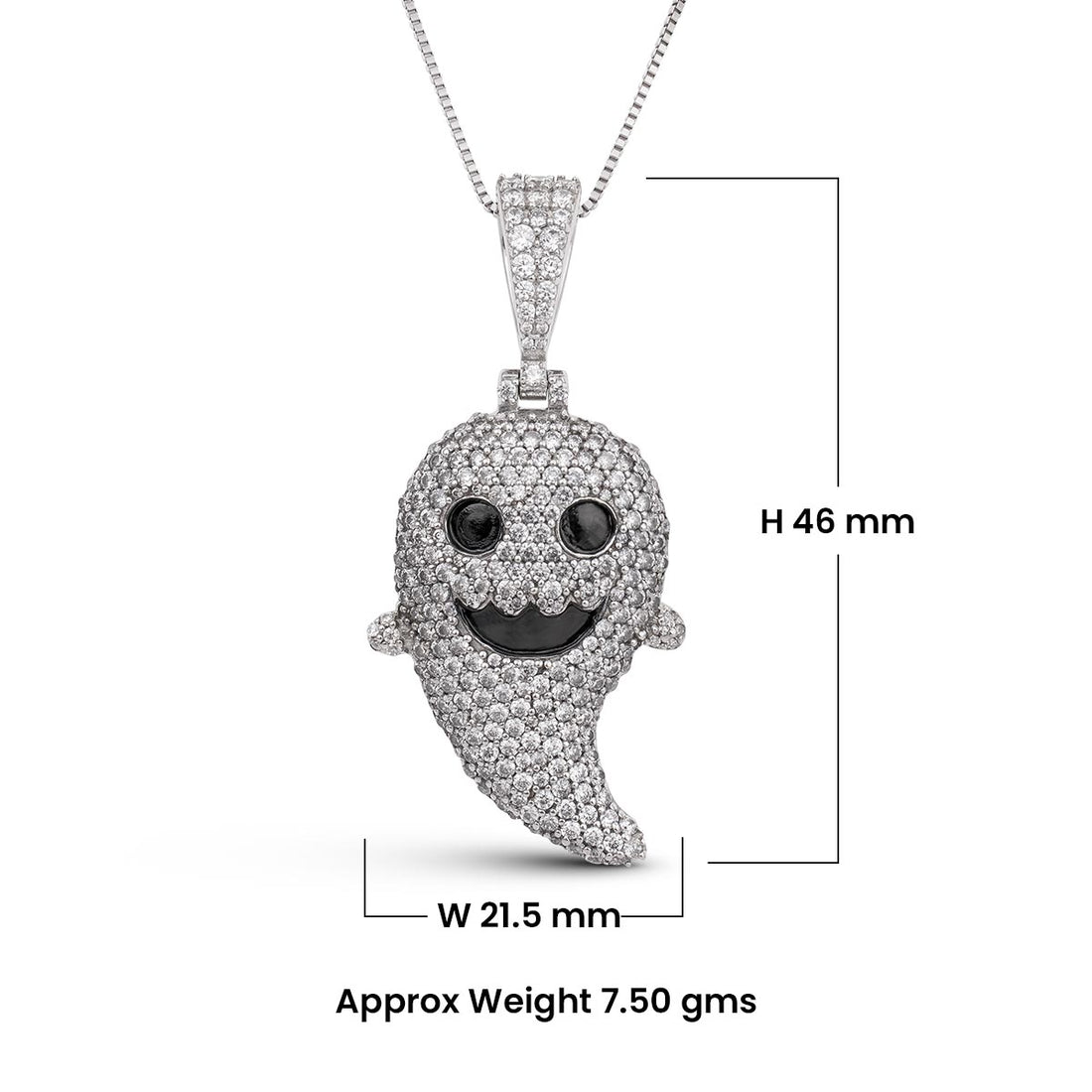 Moissanite Icedout Cute Ghost Pendant Necklace Locket With Chain Halloween Gothic Jewelry Sterling Silver