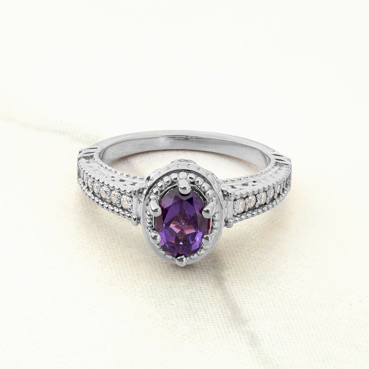 1920's Inspired Vintage Ring Oval Cut Amethyst Engagement Ring Art Deco Milgrain Rose Gold Sterling Silver