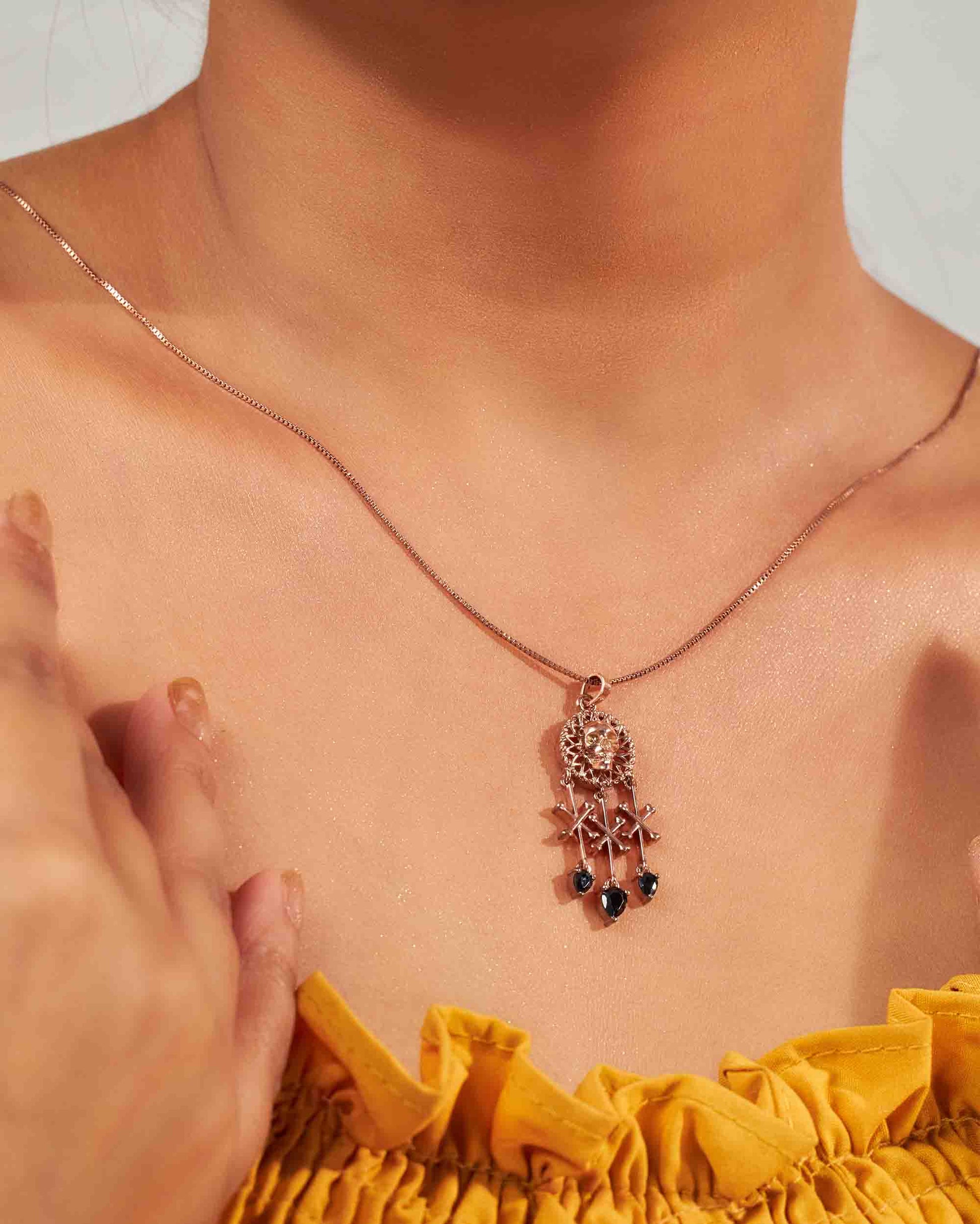 Skull Dreamcatcher Pendant Necklace With chain Protection Pendant Crossbones Charm