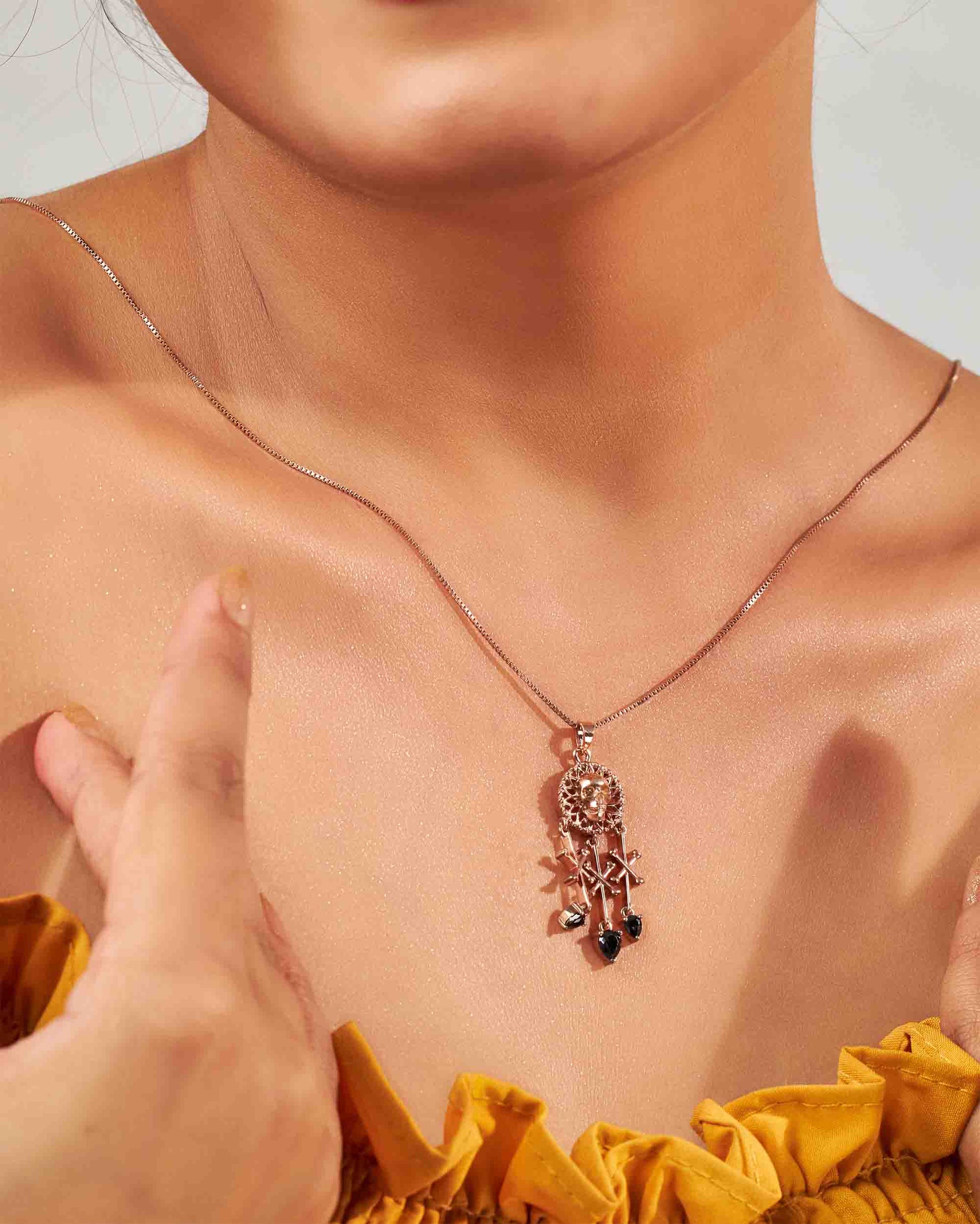 Skull Dreamcatcher Pendant Necklace With chain Protection Pendant Crossbones Charm