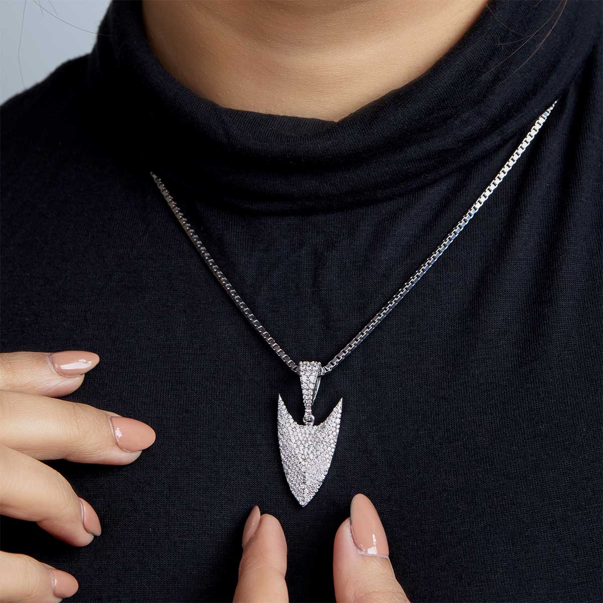 Norse Viking Odin's Spearhead Pendant Necklace CZ Diamond Iced Out Jewelry Sterling Silver