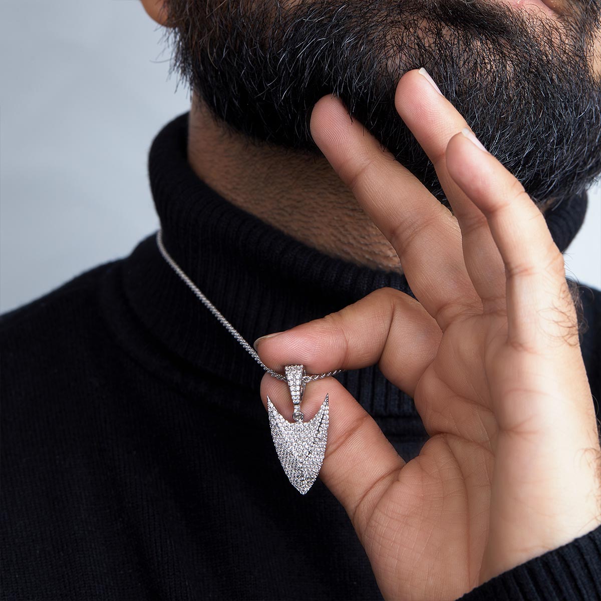 Norse Viking Odin's Spearhead Pendant Necklace CZ Diamond Iced Out Jewelry Sterling Silver