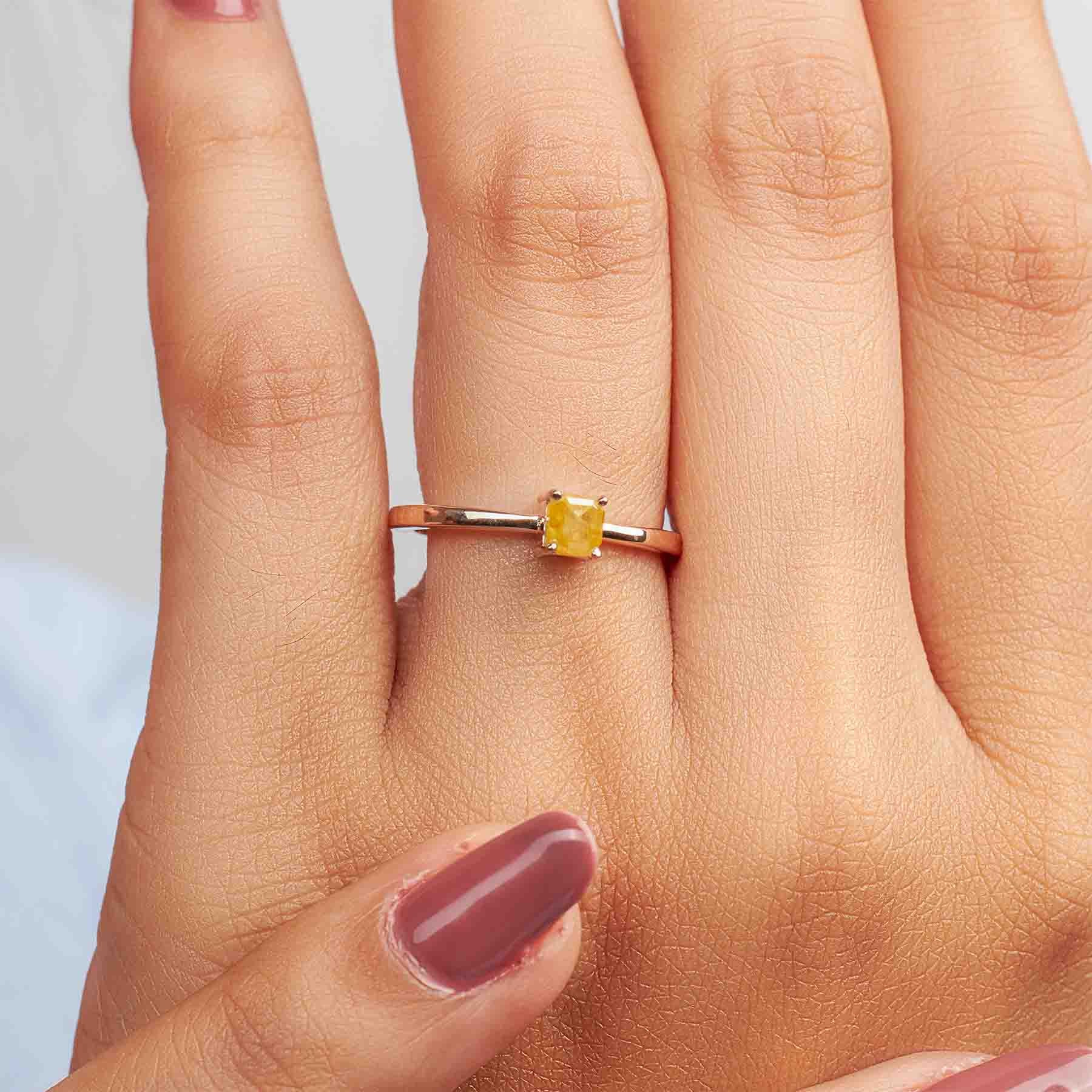 Emerald Cut Natural Rustic Diamond Solitaire Engagement Ring