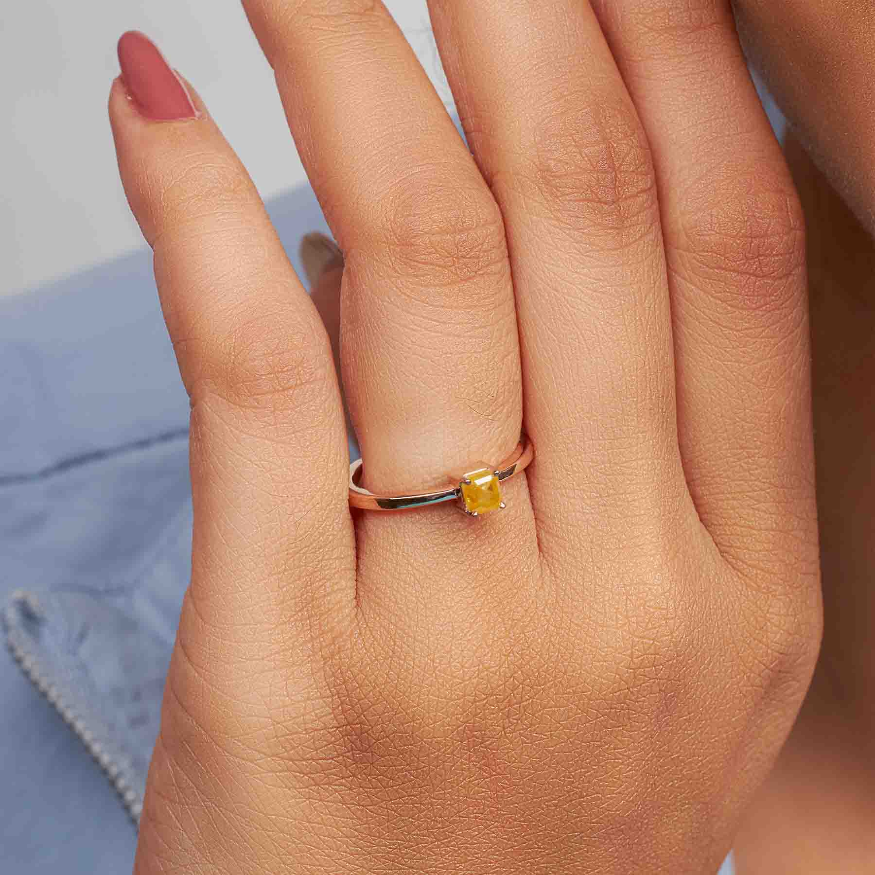 Emerald Cut Natural Rustic Diamond Solitaire Engagement Ring