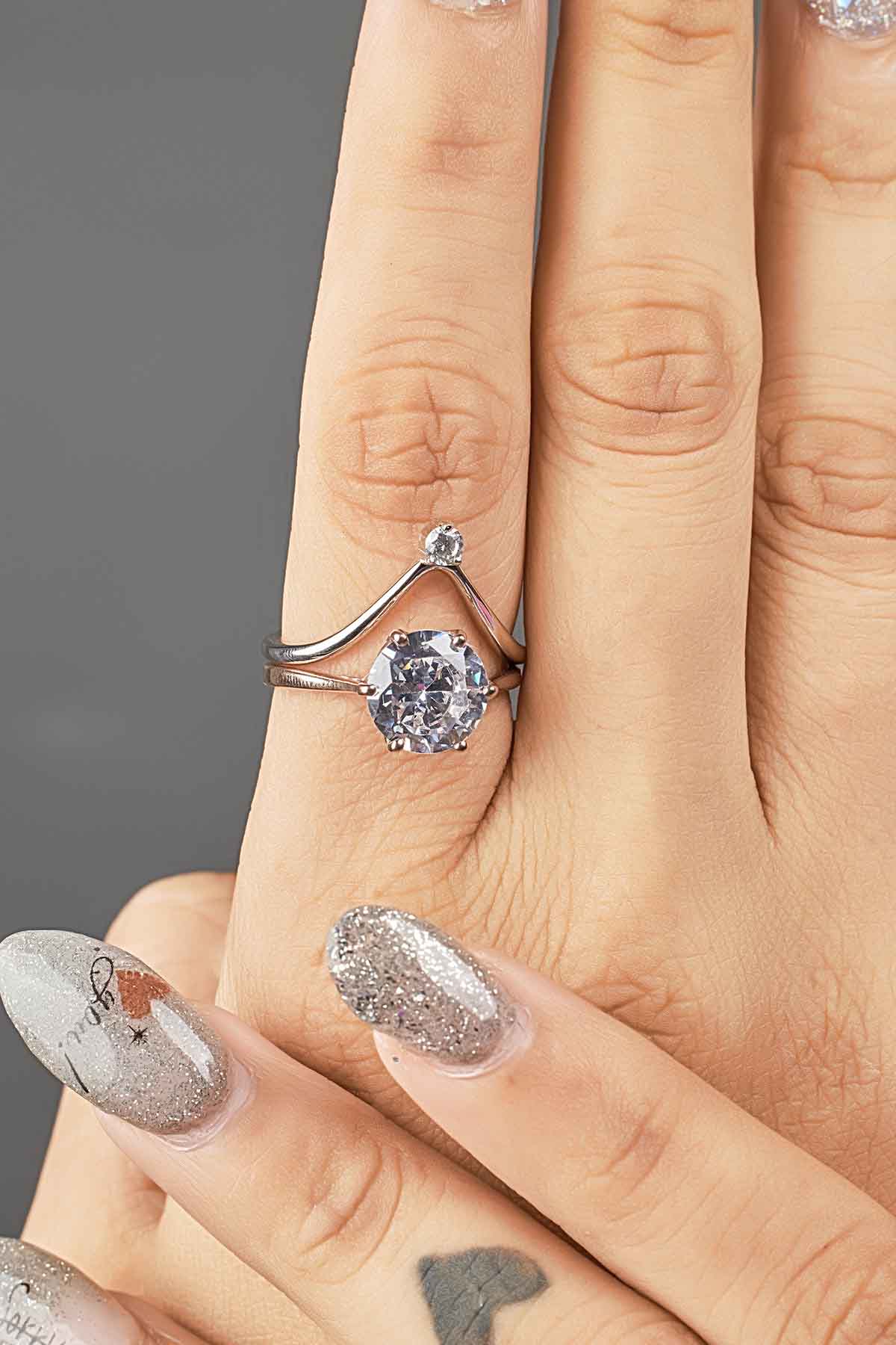 Deep Curved Wedding Band CZ Diamond Chevron Ring Enhancer