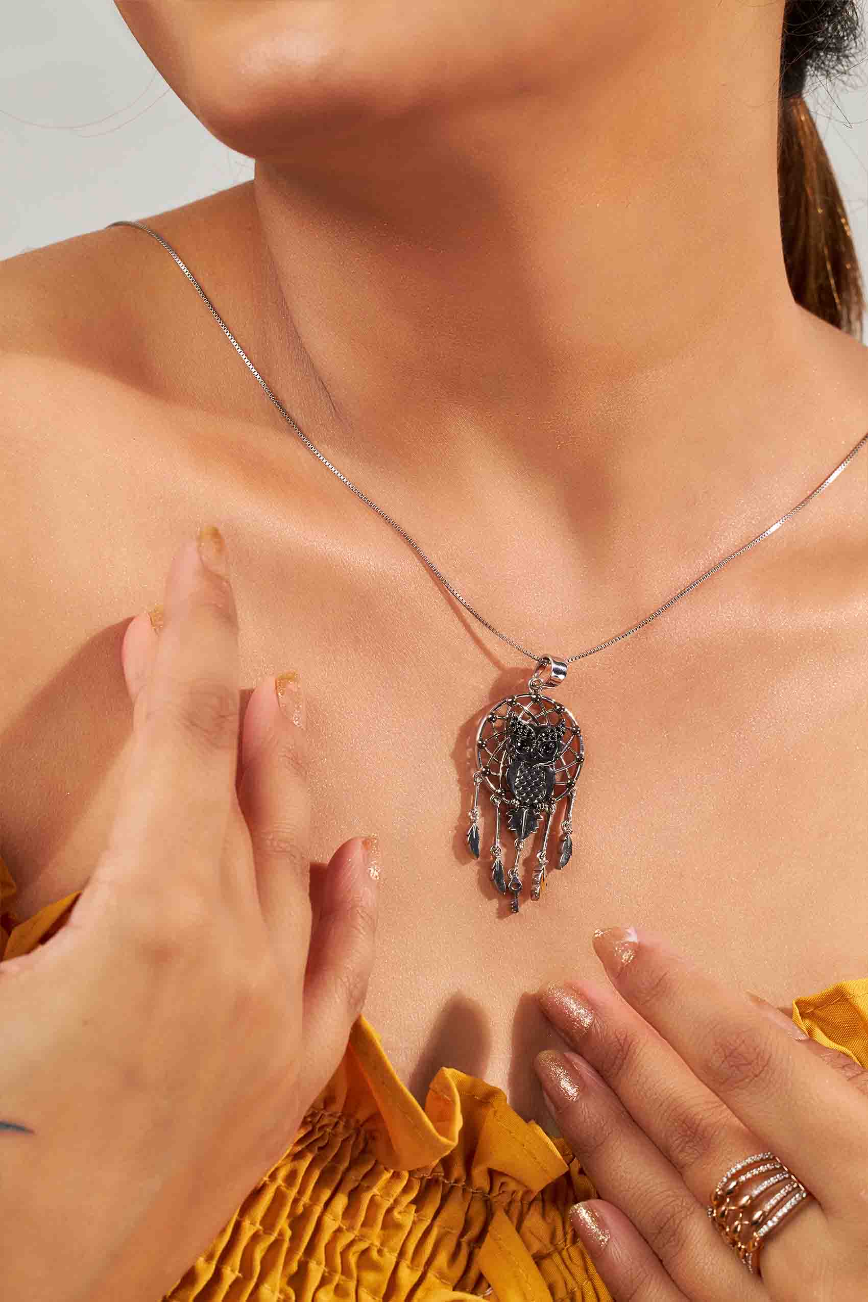 Owl Dreamcatcher Pendant Necklace With Chain Protection Pendant Feather Charm Owl Jewelry