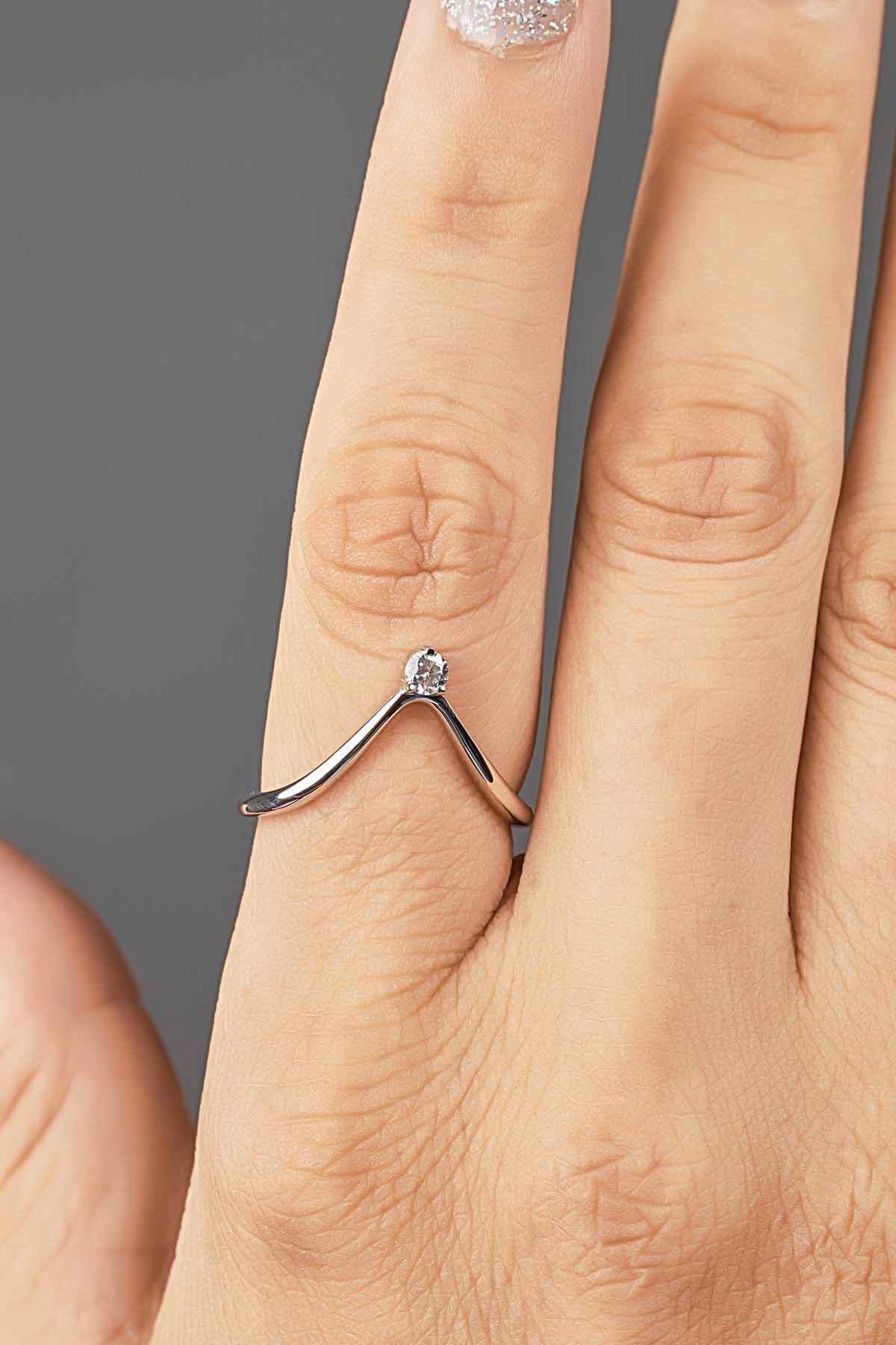 Deep Curved Ring Enhancer Chevron Knuckle Moissanite Ring