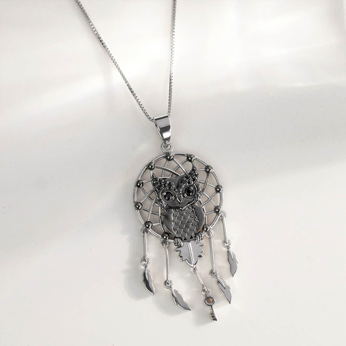 Owl Dreamcatcher Pendant Necklace With Chain Protection Pendant Feather Charm Owl Jewelry