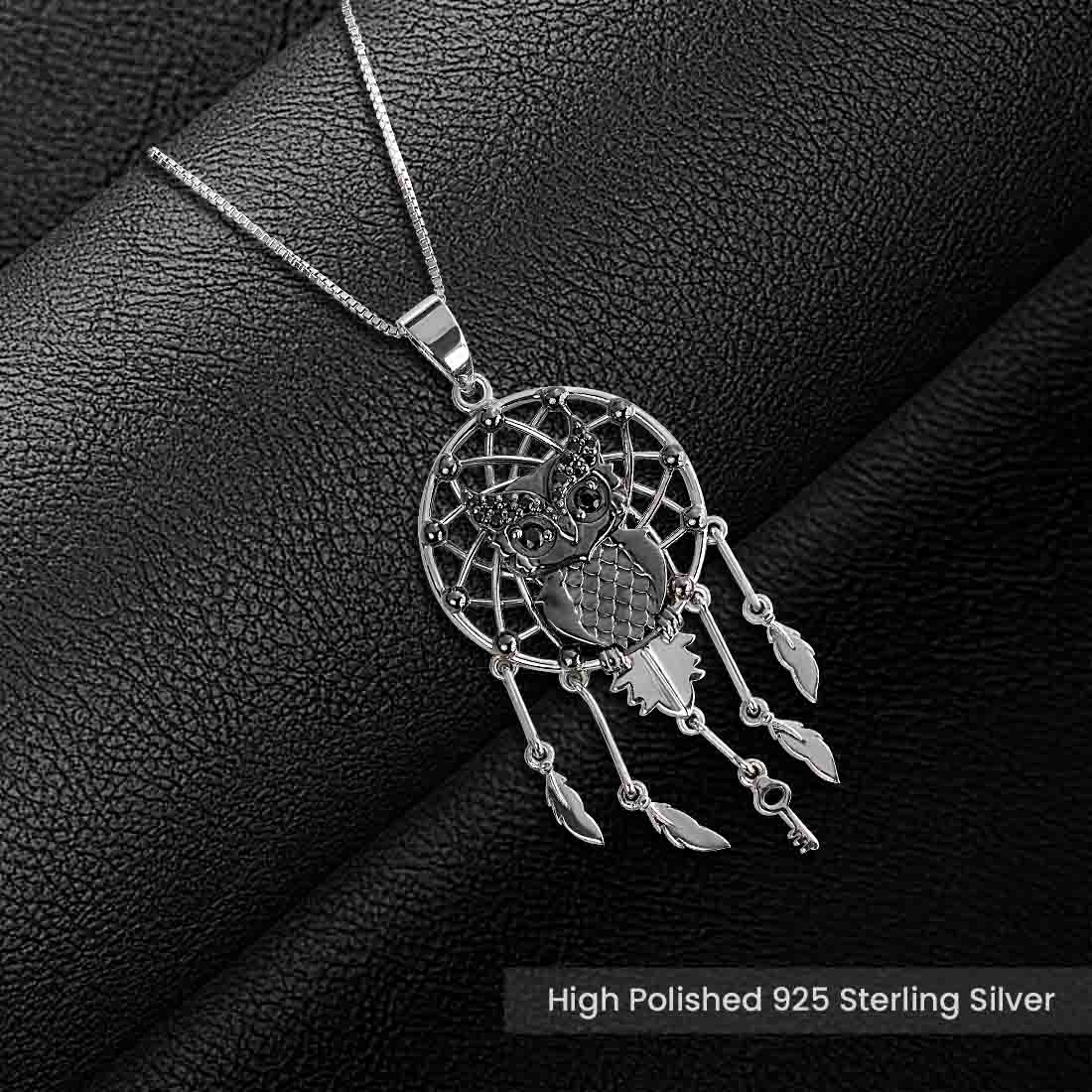 Owl Dreamcatcher Pendant Necklace With Chain Protection Pendant Feather Charm Owl Jewelry