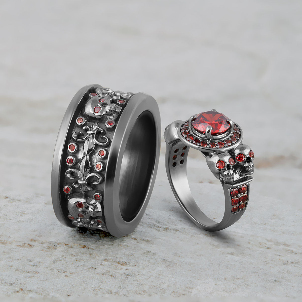 Garnet Skull Engagement Rings