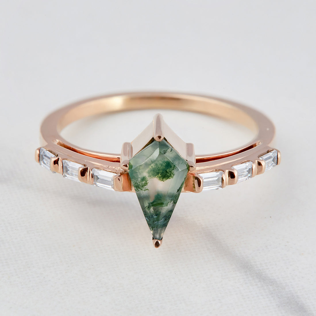 Natural Moss Agate Kite Cut Ring