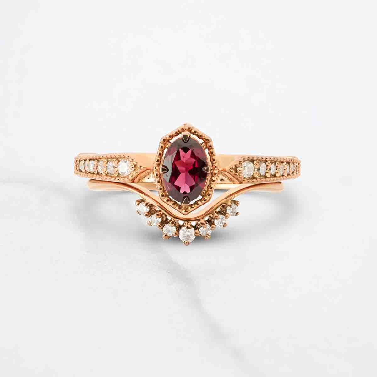 Rhodolite Engagement Ring Set Vintage Inspired Bridal Rings