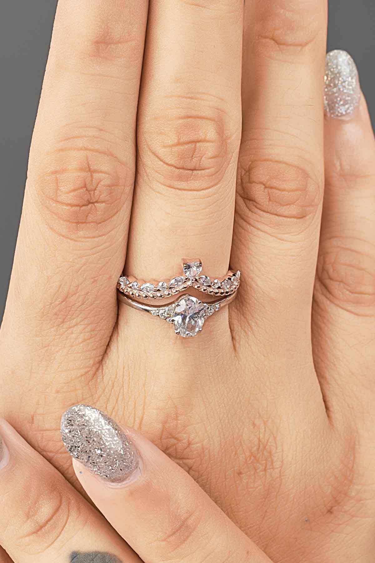 Art Deco Wedding Ring Enhancer Heart Diamond Promise Band