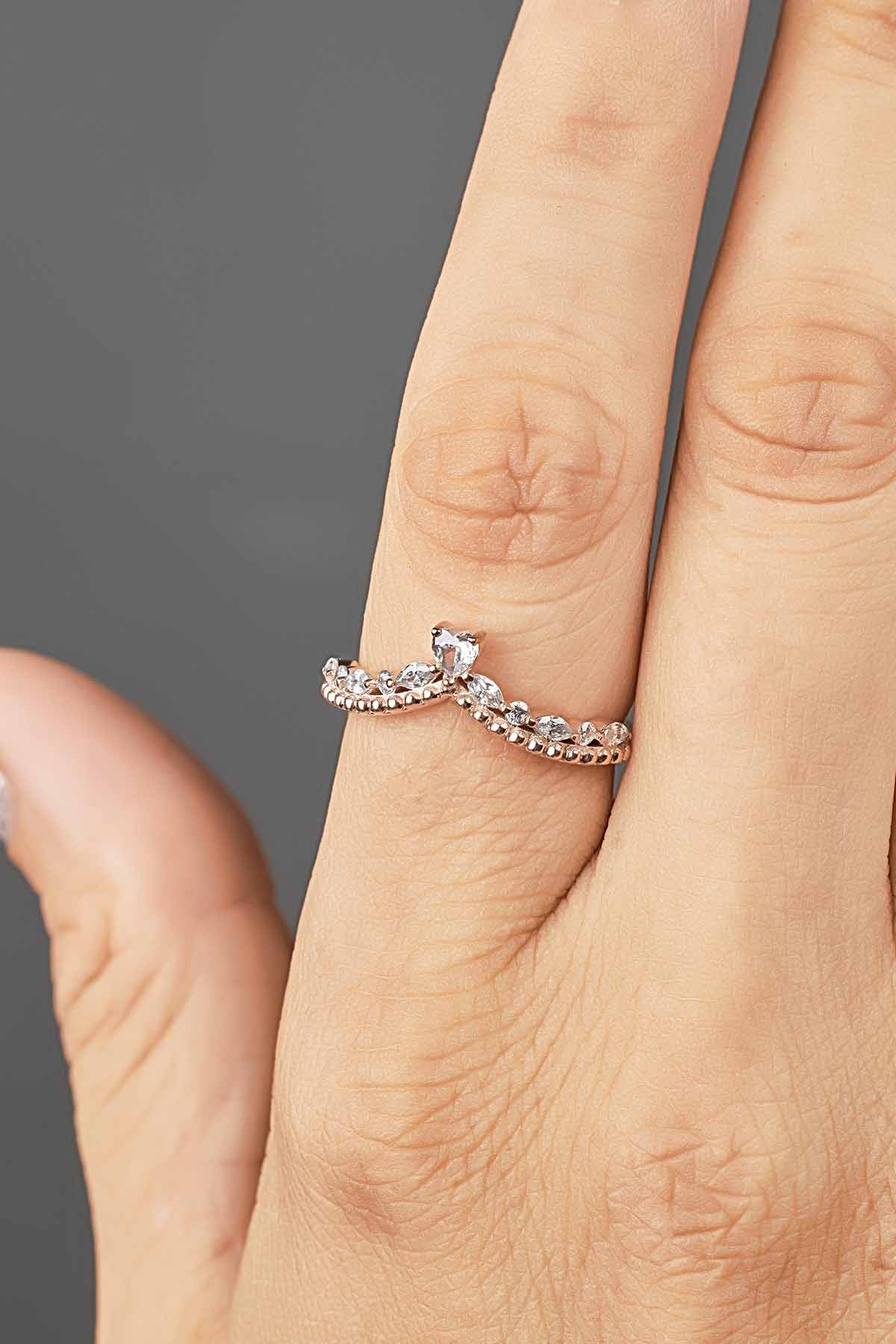 Art Deco Wedding Ring Enhancer Heart Diamond Promise Band