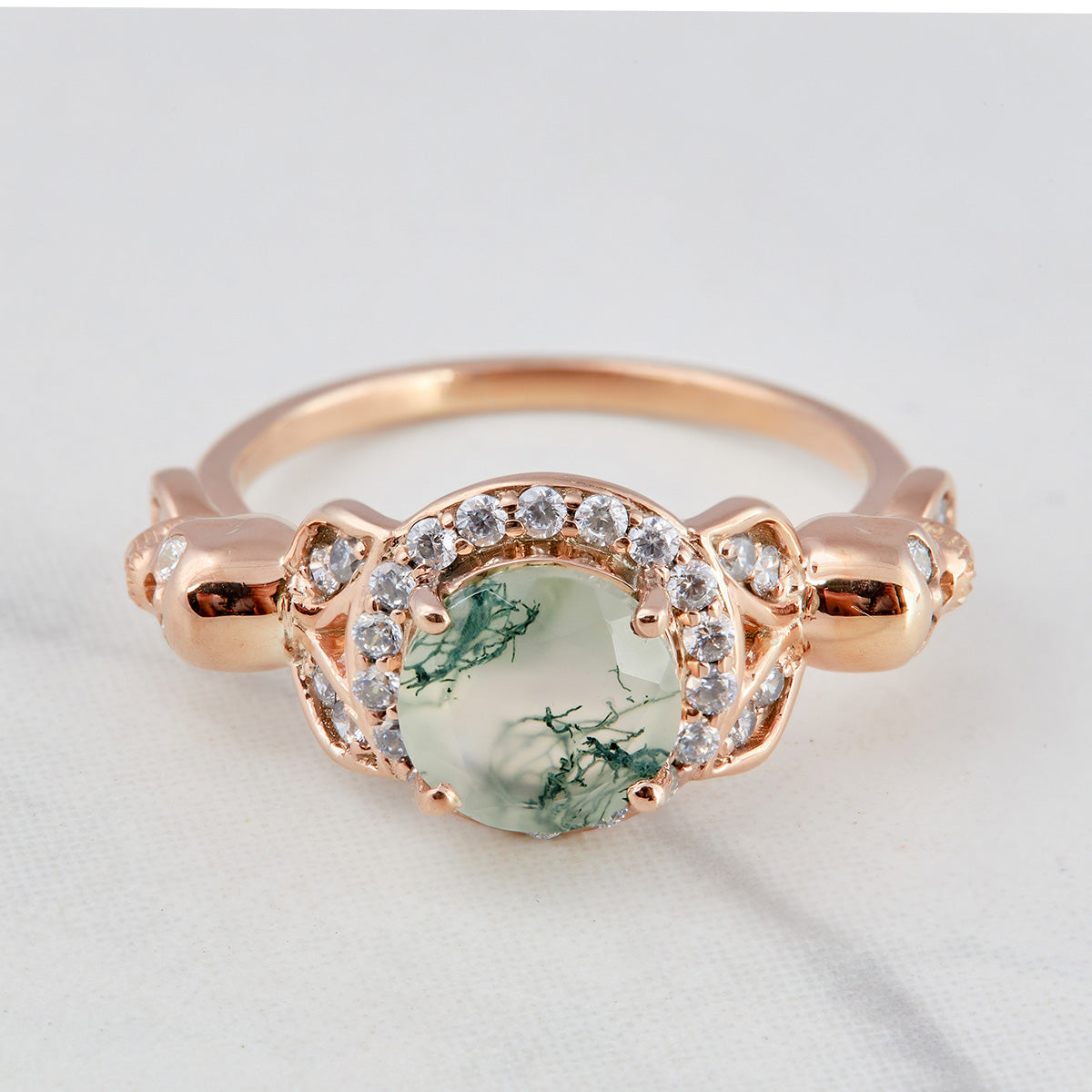 Moss Agate Skull Ring Set