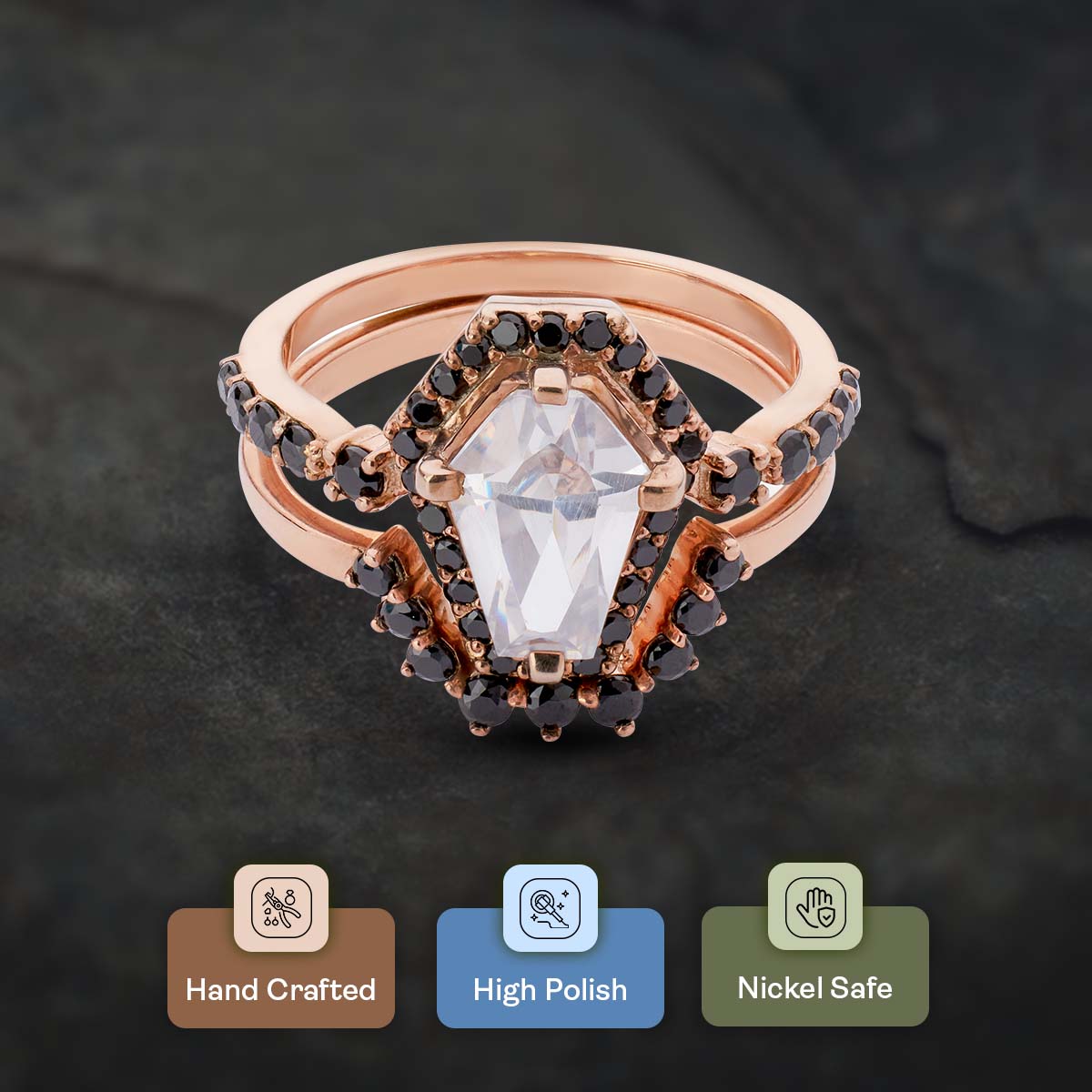 Coffin Moissanite Diamond Engagement Ring Set Till Death Wedding Rings