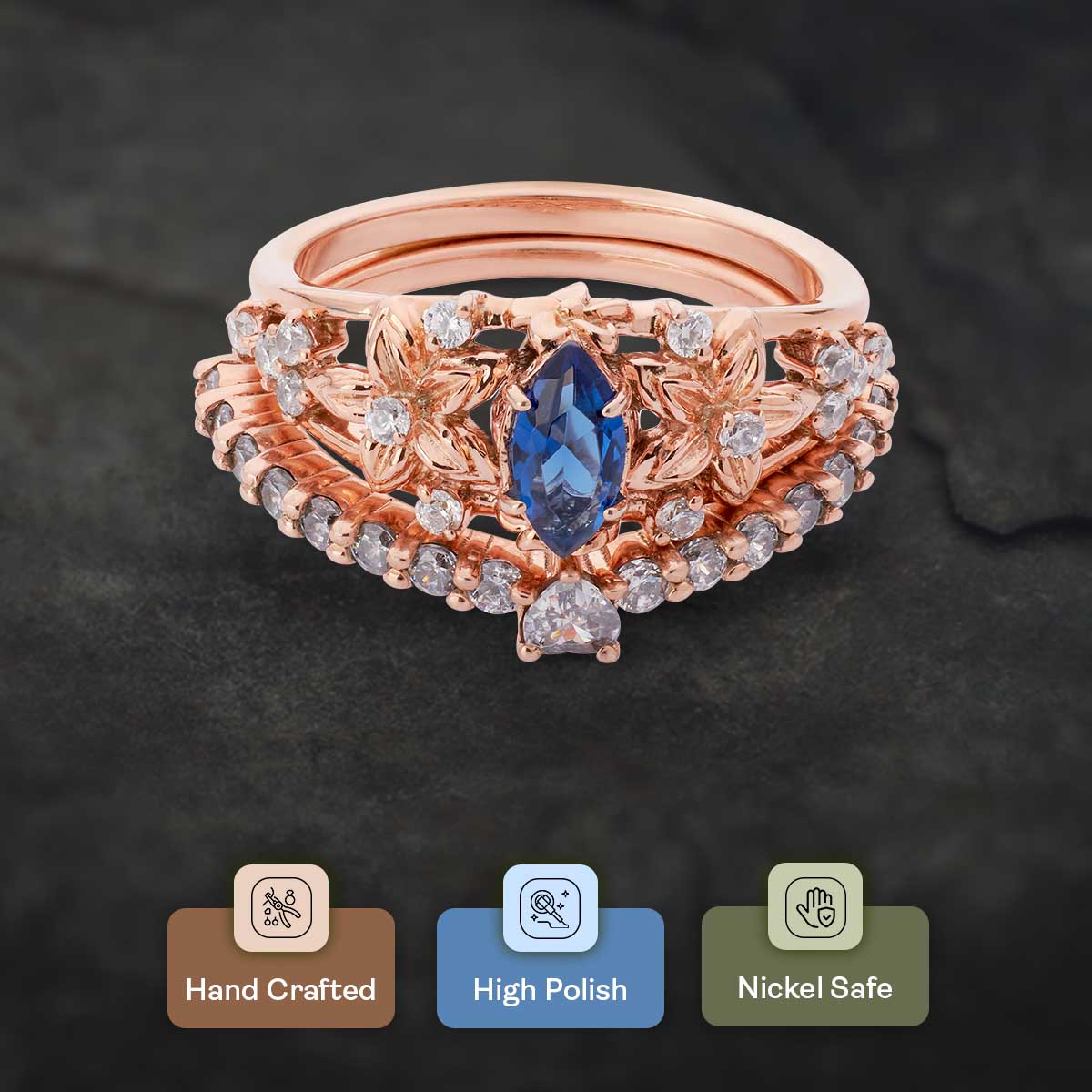 Floral Bridal Ring Set Blue Sapphire Flower Engagement Ring